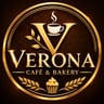 Verona Café & Bakery logo — gold coffee cup with leaves on dark background